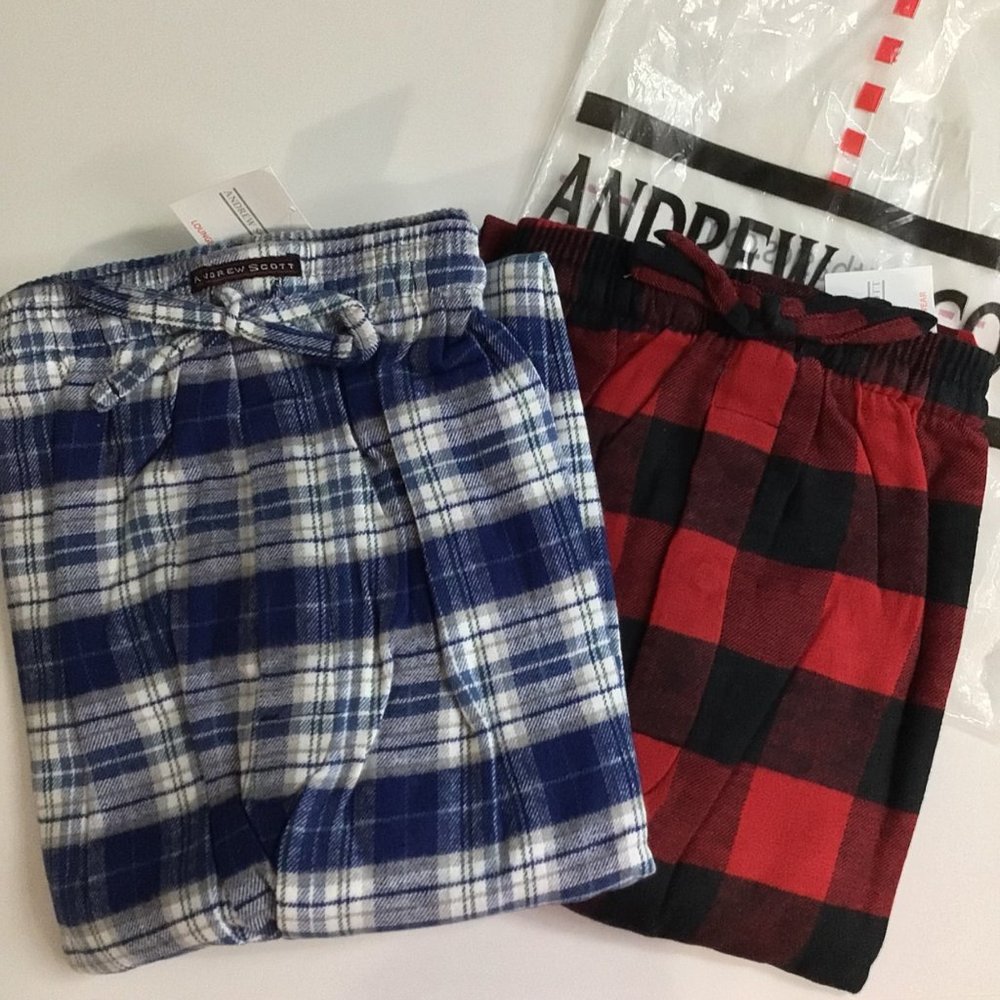 ANDREW SCOTT 2-Pack Cotton Flannel Lounge Pants Black/Red, Blue/White XL NWT